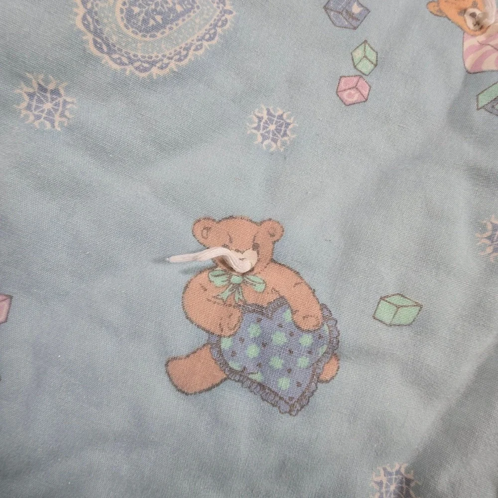 Hand made Baby Blanket Throw Wrap Swaddle Quilt Blue Teddy Bears 1980s 42